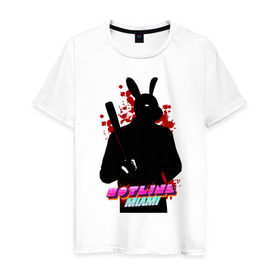 Мужская футболка хлопок с принтом Hotline Miami rabbit в Екатеринбурге, 100% хлопок | прямой крой, круглый вырез горловины, длина до линии бедер, слегка спущенное плечо. | hotline miami
