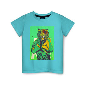 Детская футболка хлопок с принтом Tiger в Екатеринбурге, 100% хлопок | круглый вырез горловины, полуприлегающий силуэт, длина до линии бедер | Тематика изображения на принте: hotline miami