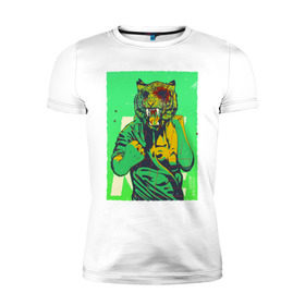 Мужская футболка премиум с принтом Tiger в Екатеринбурге, 92% хлопок, 8% лайкра | приталенный силуэт, круглый вырез ворота, длина до линии бедра, короткий рукав | hotline miami