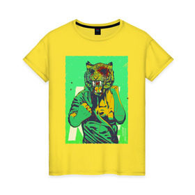 Женская футболка хлопок с принтом Tiger в Екатеринбурге, 100% хлопок | прямой крой, круглый вырез горловины, длина до линии бедер, слегка спущенное плечо | hotline miami