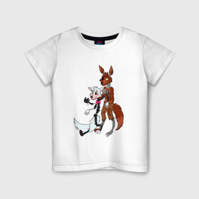Детская футболка хлопок с принтом Foxy and sister в Екатеринбурге, 100% хлопок | круглый вырез горловины, полуприлегающий силуэт, длина до линии бедер | fnaf | фнаф