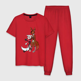 Мужская пижама хлопок с принтом Foxy and sister в Екатеринбурге, 100% хлопок | брюки и футболка прямого кроя, без карманов, на брюках мягкая резинка на поясе и по низу штанин
 | Тематика изображения на принте: fnaf | фнаф
