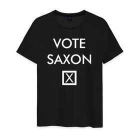 Мужская футболка хлопок с принтом Vote Saxon в Екатеринбурге, 100% хлопок | прямой крой, круглый вырез горловины, длина до линии бедер, слегка спущенное плечо. | Тематика изображения на принте: vote saxon doctor who доктор кто саксон голос