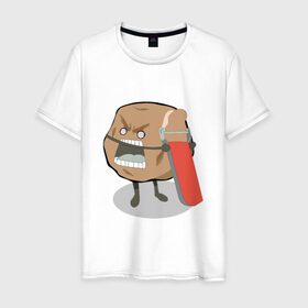Мужская футболка хлопок с принтом Картошка чистится в Екатеринбурге, 100% хлопок | прямой крой, круглый вырез горловины, длина до линии бедер, слегка спущенное плечо. | картофель | картошка | картошка сама чистится.кожура | нож