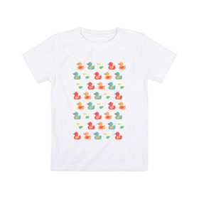 Детская футболка хлопок с принтом Утки в Екатеринбурге, 100% хлопок | круглый вырез горловины, полуприлегающий силуэт, длина до линии бедер | паттерн | паттерн из разноцветных утят.утки | разноцветные | утята
