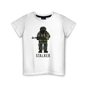 Детская футболка хлопок с принтом Сталкер в Екатеринбурге, 100% хлопок | круглый вырез горловины, полуприлегающий силуэт, длина до линии бедер | Тематика изображения на принте: shooter | stalker | радиация | шутер