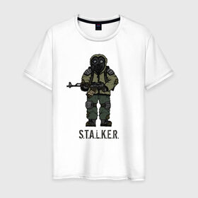 Мужская футболка хлопок с принтом Сталкер в Екатеринбурге, 100% хлопок | прямой крой, круглый вырез горловины, длина до линии бедер, слегка спущенное плечо. | shooter | stalker | радиация | шутер