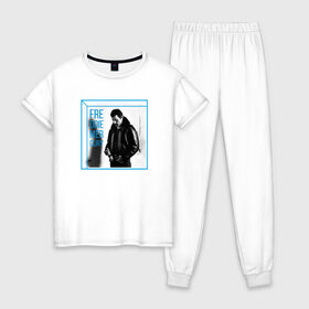 Женская пижама хлопок с принтом Mercury в Екатеринбурге, 100% хлопок | брюки и футболка прямого кроя, без карманов, на брюках мягкая резинка на поясе и по низу штанин | heavy | queen | квин | меркури | метал | фредди