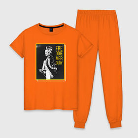 Женская пижама хлопок с принтом Фредди Меркьюри в Екатеринбурге, 100% хлопок | брюки и футболка прямого кроя, без карманов, на брюках мягкая резинка на поясе и по низу штанин | heavy | queen | квин | меркури | метал | фредди