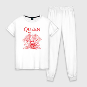 Женская пижама хлопок с принтом Queen в Екатеринбурге, 100% хлопок | брюки и футболка прямого кроя, без карманов, на брюках мягкая резинка на поясе и по низу штанин | heavy | queen | квин | меркури | метал | фредди