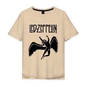 Мужская футболка хлопок Oversize с принтом Led Zeppelin swan в Екатеринбурге, 100% хлопок | свободный крой, круглый ворот, “спинка” длиннее передней части | Тематика изображения на принте: led zeppelin
