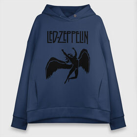 Женское худи Oversize хлопок с принтом Led Zeppelin swan в Екатеринбурге, френч-терри — 70% хлопок, 30% полиэстер. Мягкий теплый начес внутри —100% хлопок | боковые карманы, эластичные манжеты и нижняя кромка, капюшон на магнитной кнопке | led zeppelin