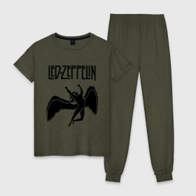 Женская пижама хлопок с принтом Led Zeppelin swan в Екатеринбурге, 100% хлопок | брюки и футболка прямого кроя, без карманов, на брюках мягкая резинка на поясе и по низу штанин | led zeppelin