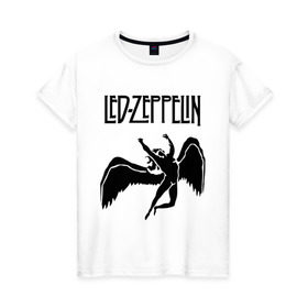 Женская футболка хлопок с принтом Led Zeppelin swan в Екатеринбурге, 100% хлопок | прямой крой, круглый вырез горловины, длина до линии бедер, слегка спущенное плечо | led zeppelin