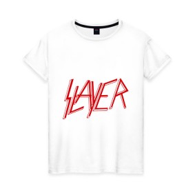 Женская футболка хлопок с принтом Slayer logo в Екатеринбурге, 100% хлопок | прямой крой, круглый вырез горловины, длина до линии бедер, слегка спущенное плечо | alternative rock | pank | punk | rock | slayer | альтернативный рок | метал | панк | рок | слаер | тяжелая музыка | хард рок | хеви метал