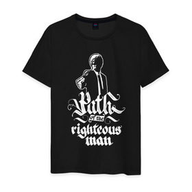 Мужская футболка хлопок с принтом Path of the righteous man в Екатеринбурге, 100% хлопок | прямой крой, круглый вырез горловины, длина до линии бедер, слегка спущенное плечо. | 