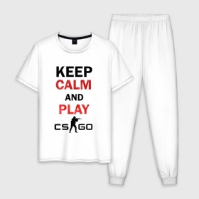 Мужская пижама хлопок с принтом Keep Calm and play cs:go в Екатеринбурге, 100% хлопок | брюки и футболка прямого кроя, без карманов, на брюках мягкая резинка на поясе и по низу штанин
 | Тематика изображения на принте: calm | cs go | keep | го
