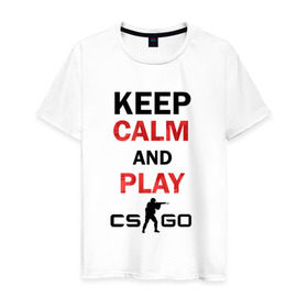 Мужская футболка хлопок с принтом Keep Calm and play cs:go в Екатеринбурге, 100% хлопок | прямой крой, круглый вырез горловины, длина до линии бедер, слегка спущенное плечо. | Тематика изображения на принте: calm | cs go | keep | го