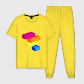 Мужская пижама хлопок с принтом Lego в Екатеринбурге, 100% хлопок | брюки и футболка прямого кроя, без карманов, на брюках мягкая резинка на поясе и по низу штанин
 | кубики | лего