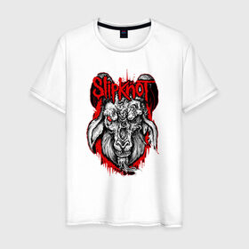 Мужская футболка хлопок с принтом Slipknot goat в Екатеринбурге, 100% хлопок | прямой крой, круглый вырез горловины, длина до линии бедер, слегка спущенное плечо. | metall | punk | slipknot | метал | панк рок | слипнот