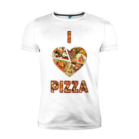 Мужская футболка премиум с принтом i love pizza в Екатеринбурге, 92% хлопок, 8% лайкра | приталенный силуэт, круглый вырез ворота, длина до линии бедра, короткий рукав | . любовь | pizza | любителям пиццыёда | пицца | прикол