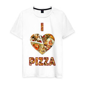 Мужская футболка хлопок с принтом i love pizza в Екатеринбурге, 100% хлопок | прямой крой, круглый вырез горловины, длина до линии бедер, слегка спущенное плечо. | . любовь | pizza | любителям пиццыёда | пицца | прикол