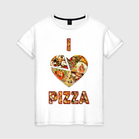 Женская футболка хлопок с принтом i love pizza в Екатеринбурге, 100% хлопок | прямой крой, круглый вырез горловины, длина до линии бедер, слегка спущенное плечо | . любовь | pizza | любителям пиццыёда | пицца | прикол