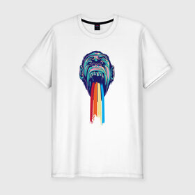 Мужская футболка премиум с принтом Радуга в Екатеринбурге, 92% хлопок, 8% лайкра | приталенный силуэт, круглый вырез ворота, длина до линии бедра, короткий рукав | Тематика изображения на принте: обезьяна | радуга