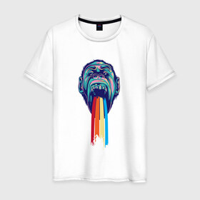 Мужская футболка хлопок с принтом Радуга в Екатеринбурге, 100% хлопок | прямой крой, круглый вырез горловины, длина до линии бедер, слегка спущенное плечо. | обезьяна | радуга