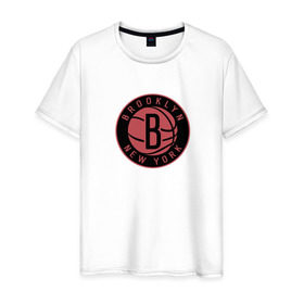 Мужская футболка хлопок с принтом Brooklyn Nets в Екатеринбурге, 100% хлопок | прямой крой, круглый вырез горловины, длина до линии бедер, слегка спущенное плечо. | Тематика изображения на принте: 