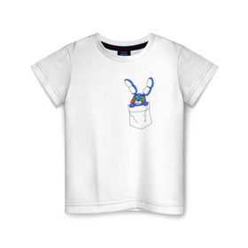 Детская футболка хлопок с принтом Toy Bonnie в кармане FNAF в Екатеринбурге, 100% хлопок | круглый вырез горловины, полуприлегающий силуэт, длина до линии бедер | Тематика изображения на принте: fnaf | toy bonnie | карман | фнаф