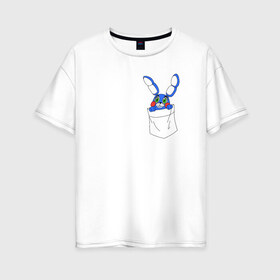 Женская футболка хлопок Oversize с принтом Toy Bonnie в кармане FNAF в Екатеринбурге, 100% хлопок | свободный крой, круглый ворот, спущенный рукав, длина до линии бедер
 | fnaf | toy bonnie | карман | фнаф