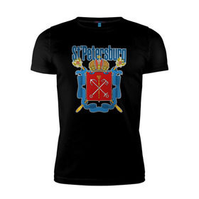 Мужская футболка премиум с принтом Спб герб синяя база в Екатеринбурге, 92% хлопок, 8% лайкра | приталенный силуэт, круглый вырез ворота, длина до линии бедра, короткий рукав | герб | герб санкт петербургапитер | санкт петербург