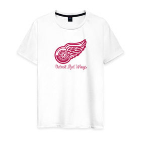 Мужская футболка хлопок с принтом Detroit Red Wings в Екатеринбурге, 100% хлопок | прямой крой, круглый вырез горловины, длина до линии бедер, слегка спущенное плечо. | detroit red wings | nhl | хоккей