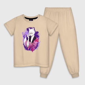Детская пижама хлопок с принтом Томоэ в Екатеринбурге, 100% хлопок |  брюки и футболка прямого кроя, без карманов, на брюках мягкая резинка на поясе и по низу штанин
 | Тематика изображения на принте: ками | камисама | лис | томоэ
