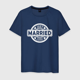 Мужская футболка хлопок с принтом Just Married в Екатеринбурге, 100% хлопок | прямой крой, круглый вырез горловины, длина до линии бедер, слегка спущенное плечо. | just marriedпара | вместе | любовь | навсегда | свадьба