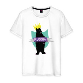 Мужская футболка хлопок с принтом Россия в Екатеринбурге, 100% хлопок | прямой крой, круглый вырез горловины, длина до линии бедер, слегка спущенное плечо. | Тематика изображения на принте: корона | любовь | медведь | россия | россияrussia