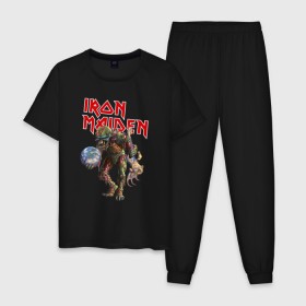 Мужская пижама хлопок с принтом Iron Maiden в Екатеринбурге, 100% хлопок | брюки и футболка прямого кроя, без карманов, на брюках мягкая резинка на поясе и по низу штанин
 | iron maiden | земля | инопланетяне | музыка | олдскул | рок