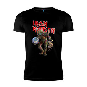 Мужская футболка премиум с принтом Iron Maiden в Екатеринбурге, 92% хлопок, 8% лайкра | приталенный силуэт, круглый вырез ворота, длина до линии бедра, короткий рукав | iron maiden | земля | инопланетяне | музыка | олдскул | рок