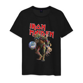 Мужская футболка хлопок с принтом Iron Maiden в Екатеринбурге, 100% хлопок | прямой крой, круглый вырез горловины, длина до линии бедер, слегка спущенное плечо. | iron maiden | земля | инопланетяне | музыка | олдскул | рок