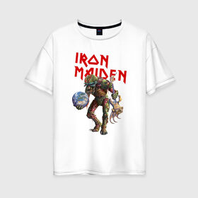 Женская футболка хлопок Oversize с принтом Iron Maiden в Екатеринбурге, 100% хлопок | свободный крой, круглый ворот, спущенный рукав, длина до линии бедер
 | iron maiden | земля | инопланетяне | музыка | олдскул | рок