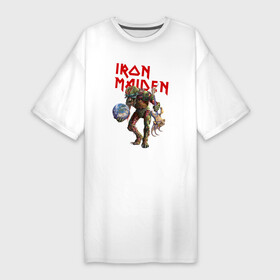 Платье-футболка хлопок с принтом Iron Maiden в Екатеринбурге,  |  | iron maiden | земля | инопланетяне | музыка | олдскул | рок