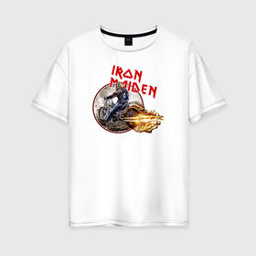 Женская футболка хлопок Oversize с принтом Iron Maiden bike в Екатеринбурге, 100% хлопок | свободный крой, круглый ворот, спущенный рукав, длина до линии бедер
 | скелет