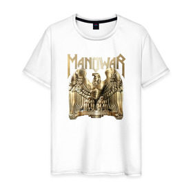 Мужская футболка хлопок с принтом Manowar в Екатеринбурге, 100% хлопок | прямой крой, круглый вырез горловины, длина до линии бедер, слегка спущенное плечо. | manowar | герб | музыка | орел | рок