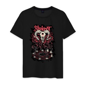 Мужская футболка хлопок с принтом Slipknot в Екатеринбурге, 100% хлопок | прямой крой, круглый вырез горловины, длина до линии бедер, слегка спущенное плечо. | slipknot | демон | кори | металл | музыка | рок | череп