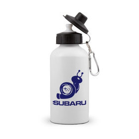 Бутылка спортивная с принтом Subaru в Екатеринбурге, металл | емкость — 500 мл, в комплекте две пластиковые крышки и карабин для крепления | Тематика изображения на принте: subaru | авто | субарик | субару | турбина | улитка