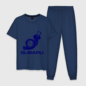 Мужская пижама хлопок с принтом Subaru в Екатеринбурге, 100% хлопок | брюки и футболка прямого кроя, без карманов, на брюках мягкая резинка на поясе и по низу штанин
 | subaru | авто | субарик | субару | турбина | улитка