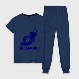 Женская пижама хлопок с принтом Subaru в Екатеринбурге, 100% хлопок | брюки и футболка прямого кроя, без карманов, на брюках мягкая резинка на поясе и по низу штанин | Тематика изображения на принте: subaru | авто | субарик | субару | турбина | улитка