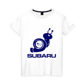 Женская футболка хлопок с принтом Subaru в Екатеринбурге, 100% хлопок | прямой крой, круглый вырез горловины, длина до линии бедер, слегка спущенное плечо | Тематика изображения на принте: subaru | авто | субарик | субару | турбина | улитка