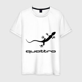 Мужская футболка хлопок с принтом Audi quattro в Екатеринбурге, 100% хлопок | прямой крой, круглый вырез горловины, длина до линии бедер, слегка спущенное плечо. | Тематика изображения на принте: audi | quattro | авто | ауди | кватро | логотип